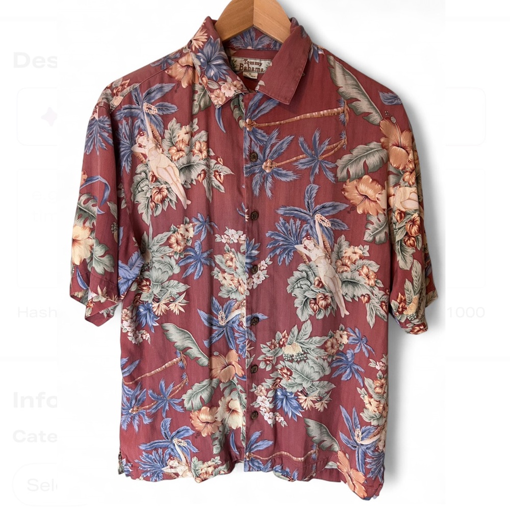 Vintage Tommy Bahamas 100% Silk Hula Girl Hawaiian Button Up Beachwear S